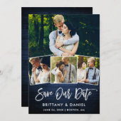 Pinsel Script Blue Wood 4 Foto Rettete Unsere Datu Save The Date (Vorne/Hinten)