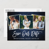 Pinsel Script Blue Wood Rettete Unser Date 3 Foto Postkarte (Vorne/Hinten)