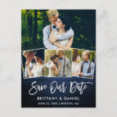 Pinsel Script Blue Wood Rettete Unser Date 4 Foto Postkarte (Vorderseite)