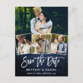 Pinsel Script Blue Wood Save the Date 4 Foto Postkarte (Vorderseite)