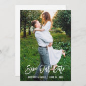 Pinsel Script Couple Foto Rettete Unsere Date Card Save The Date (Vorne/Hinten)