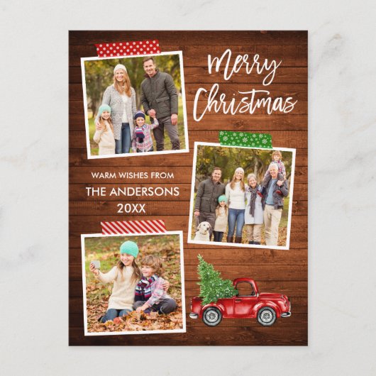 Pinsel Script Craft Tape Wood Red Truck Weihnachte Postkarte (Vorderseite)