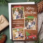 Pinsel Script Craft Tape Wood Truck Weihnachten<br><div class="desc">Modernes Pinselskript Frohe Weihnachten 3 Foto Collage Urlaubskarte beinhaltet Handwerk Tape und Vintager Wasserfarbenroter LKW mit Weihnachtsbaum. Rustikales Landholz.</div>