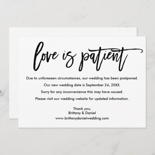 Pinsel Script-Liebe ist Patientenneue Datumskarte Save The Date (Vorne/Hinten)