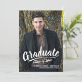 Pinsel Script Moderner Abschluss 2-Foto-Party Einladung (Stehend Vorderseite)