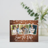 Pinsel Script Wood Lights 3 Foto Save the Date Postkarte (Stehend Vorderseite)