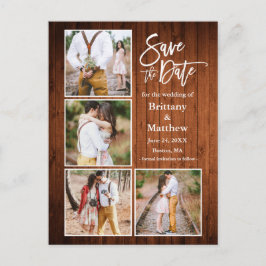 Pinsel Script Wood Save the Date Paar 4 Foto Postkarte
