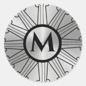 Pinsel Silver Monogram Art Deco Runder Aufkleber (Vorderseite)