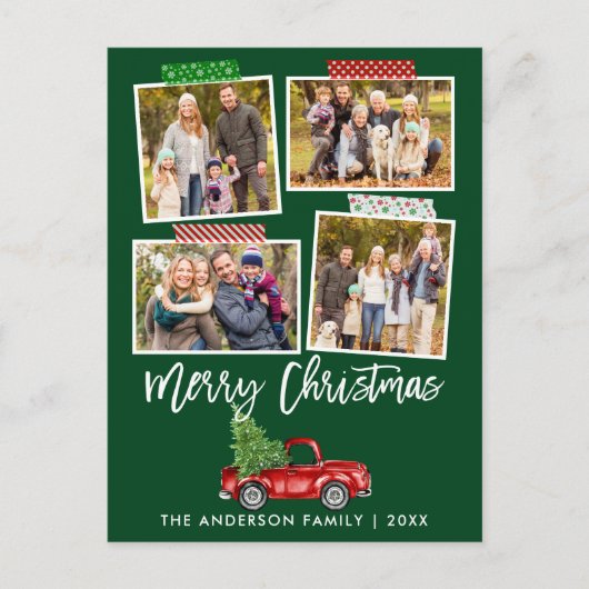 Pinsel Skript Craft Tape Weihnachts Red Truck Postkarte (Vorderseite)