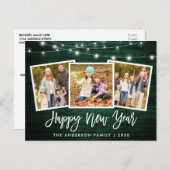 Pinsel Skript Grün Holz Lichter 3 Foto Neujahr Postkarte (Vorne/Hinten)