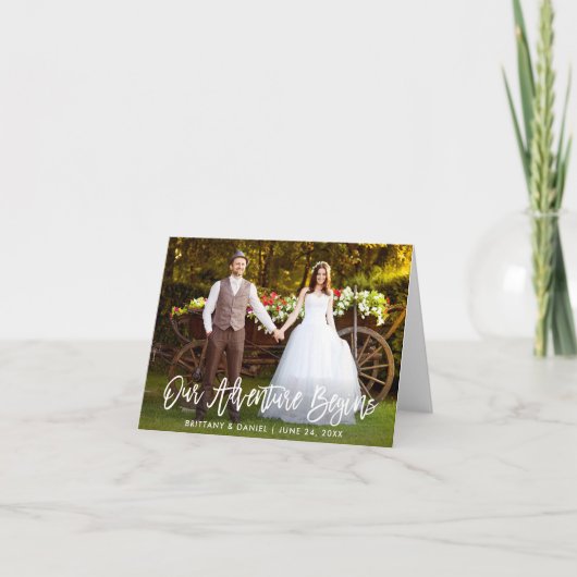 Pinsel Skript Unser Abenteuer beginnt Hochzeitsnot Dankeskarte (Vorderseite)