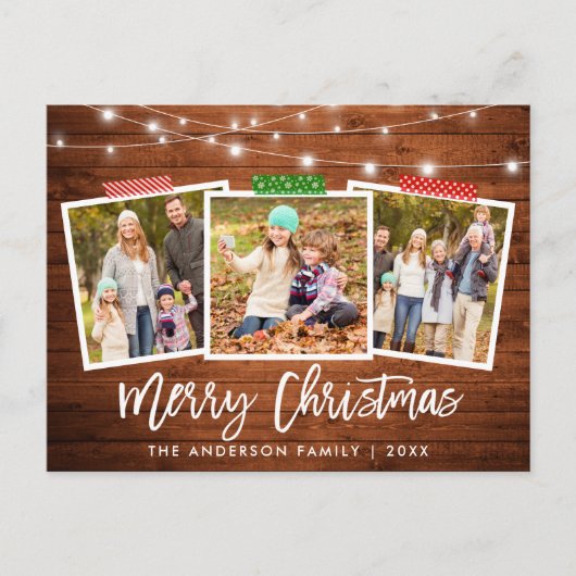 Pinsel Skriptkunst Tape Wood Lights Weihnachten Postkarte (Vorderseite)