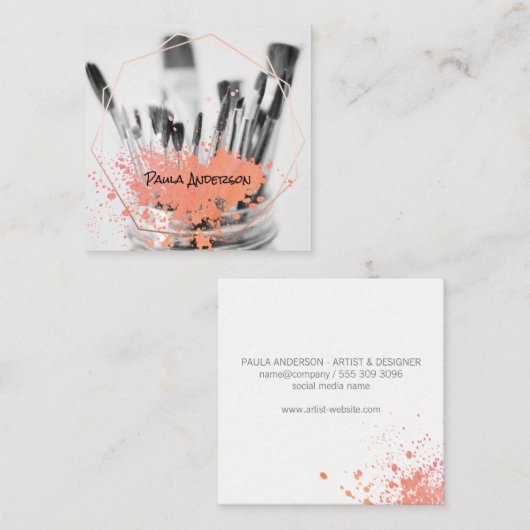 Pinsel | Spatter | künstlerisch | geometrisch Quadratische Visitenkarte (Vorne/Hinten)
