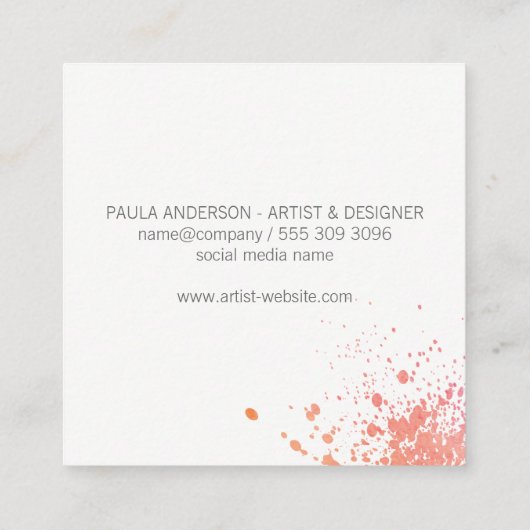 Pinsel | Spatter | künstlerisch | geometrisch Quadratische Visitenkarte (Rückseite)