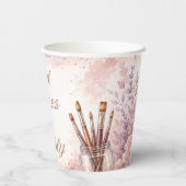 Pinsel & Sprudelrosa Wasserfarbe Paint & Sip Pappbecher (Rückseite)