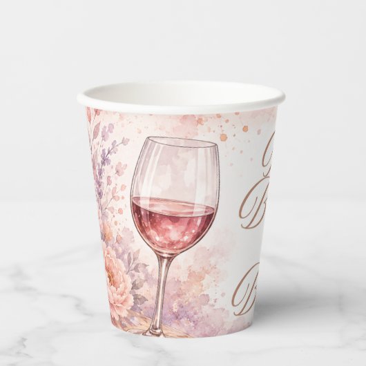 Pinsel & Sprudelrosa Wasserfarbe Paint & Sip Pappbecher (Vorderseite)