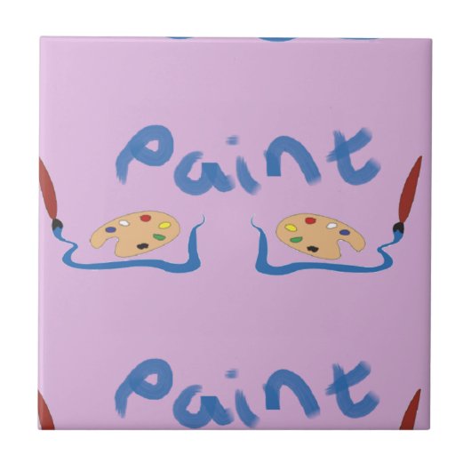 Pinsel und Farbpalette auf lila Fliese (Vorderseite)