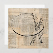 Pinsel und Farbpalette Vintage Kunst Einladung (Vorne/Hinten)