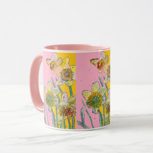 Pinsel Wasserfarbe Gelb Rosa Blüte Tasse (Vorderseite Links)