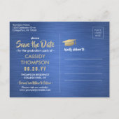 Pinselblau und Gold Abschluss Foto Save the Date Postkarte (Rückseite)