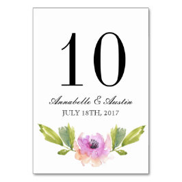 Pinselblüten | Hochzeitskarte für Wasserfarben Tischnummer