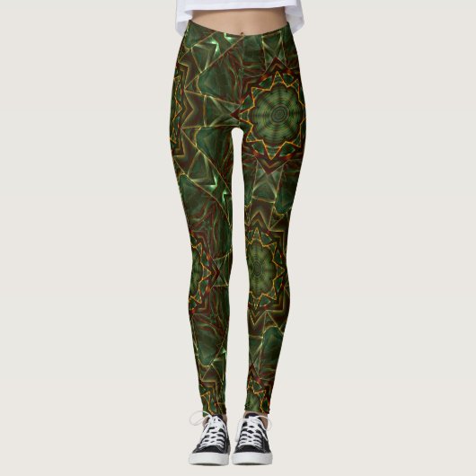Pinselgealterter, bräunlich blauer Kaleidoskop Leggings (Vorderseite)