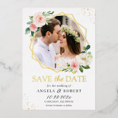 Pinselgeometrisches Foto Save the Date real Folieneinladung (Vorderseite)