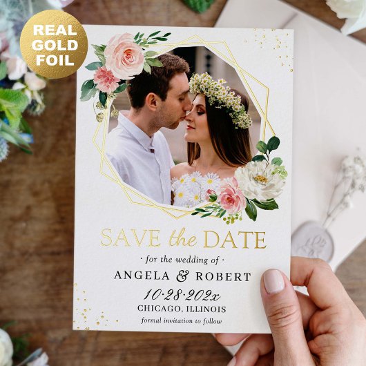 Pinselgeometrisches Foto Save the Date real Folieneinladung