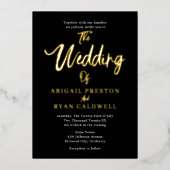 Pinselkalligrafie 4 Foto Black Wedding Folieneinladung (Vorderseite)