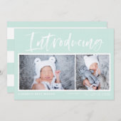 Pinselkalligrafie Minze Grüne FotoCollage Geburt Ankündigung (Vorne/Hinten)