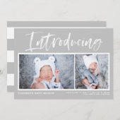Pinselkalligraphie Grau Foto Collage Geburt Ankündigung (Vorne/Hinten)