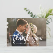 Pinselkalligraphie Hochzeit Danke Foto-Karte (Stehend Vorderseite)