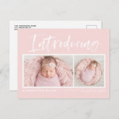 Pinselkalligraphie Rosa Rosa FotoCollage Geburt Ankündigungspostkarte (Vorne/Hinten)