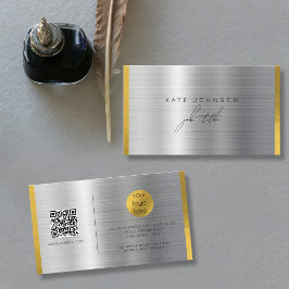 Pinselmetall-Gold-Signatur-Script QR-Code Visitenkarte