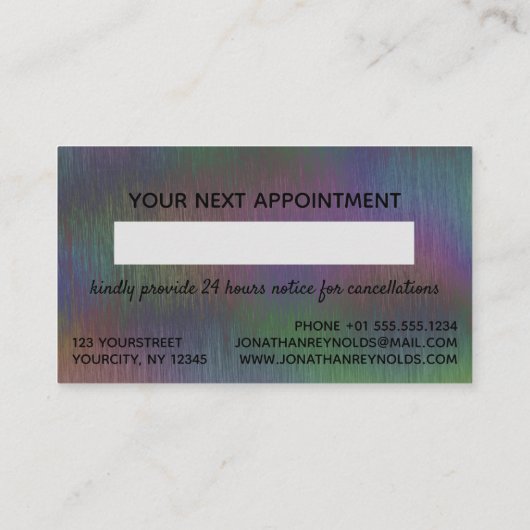 Pinselmetall Iridescent Holographic Script Name A Terminkarte (Rückseite)