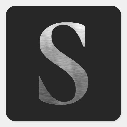 Pinselmetall Silver Monogram S Black Quadratischer Aufkleber (Vorderseite)