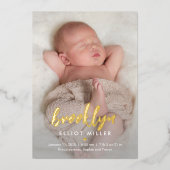 Pinselname Foil Modern Baby Birth Ankündigung (Vorderseite)