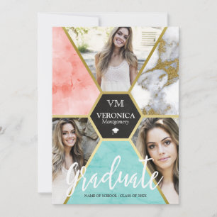 Pinselpinke geometrische Foto Collage Graduate Ankündigung