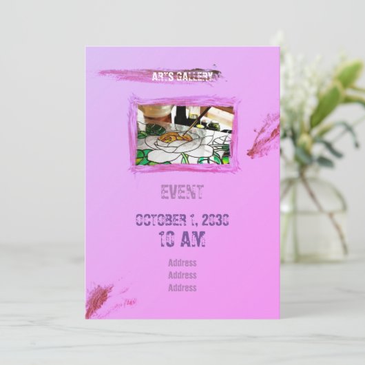 Pinselpinke Pinselstriche halten handgezeichnete K Einladung (Stehend Vorderseite)