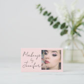 Pinselpinke Script-Foto Makeup Visitenkarte (Stehend Vorderseite)