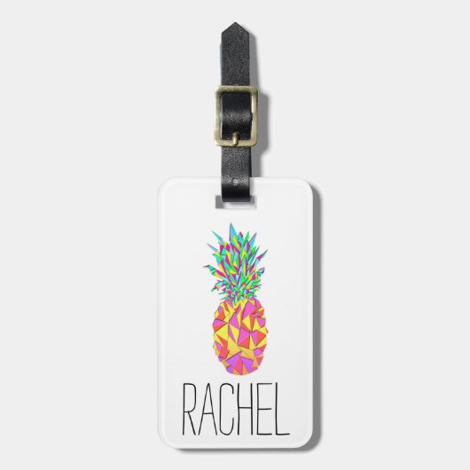 Pinselrosa Geometrische Dreiecke Ananas Monogramm Gepäckanhänger (Vorderseite vertikal)