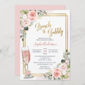 Pinselrosa geometrischer Brunch und Bubbly Einladung (Vorne/Hinten)