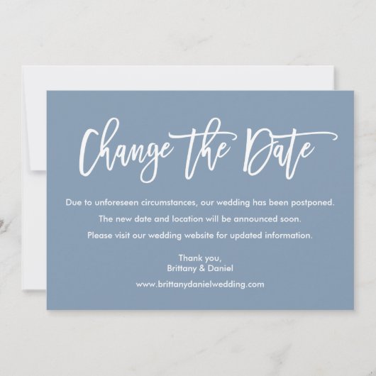 Pinselschrift ändert das Datum der blauen Karte (Vorderseite)