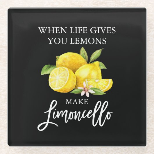 Pinselschrift Black Watercolor Lemons Limoncello Glasuntersetzer (Vorderseite)