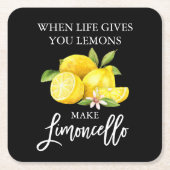 Pinselschrift Black Watercolor Lemons Limoncello Rechteckiger Pappuntersetzer (Vorderseite)