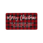 Pinselschrift Frohe Weihnachten Rote Karierte Adre Adressaufkleber (Vorne)