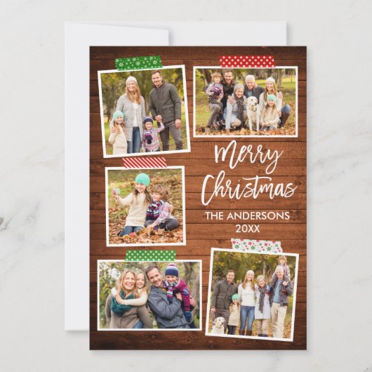 Pinselschrift Frohe Weihnachtsholzkunstband Feiertagskarte (Vorderseite)