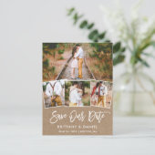 Pinselschrift Gerettet Unser Date 4 Foto Kraft Postkarte (Stehend Vorderseite)