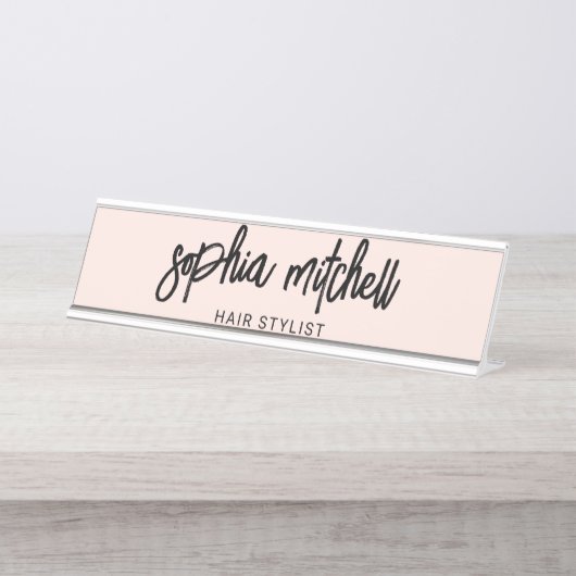 Pinselschrift Girly Blush Pink Schreibtischnamensplakette (Vorderseite )