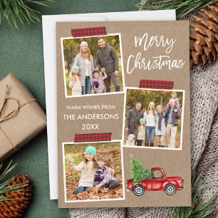 Pinselschrift Kariertes Bootband Red Truck Kraft Feiertagskarte